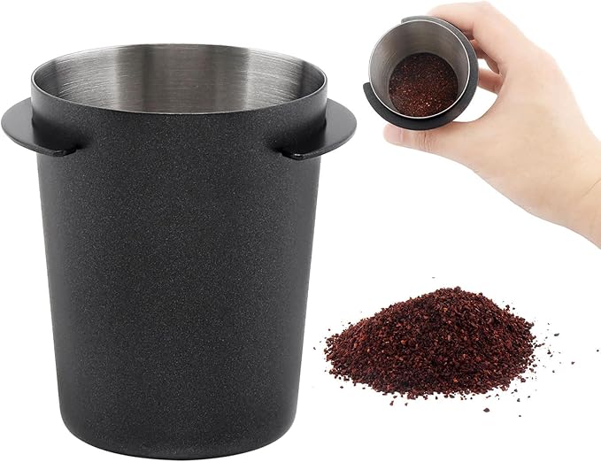 Coffee Dosing Cup 51mm, Stainless Steel Espresso coffee Dosing Cup Espresso coffee Machine Accessories, Coffee Powder Feeder Part coffee Grinder Powder cup Compatible (2, Black, 51mm)
