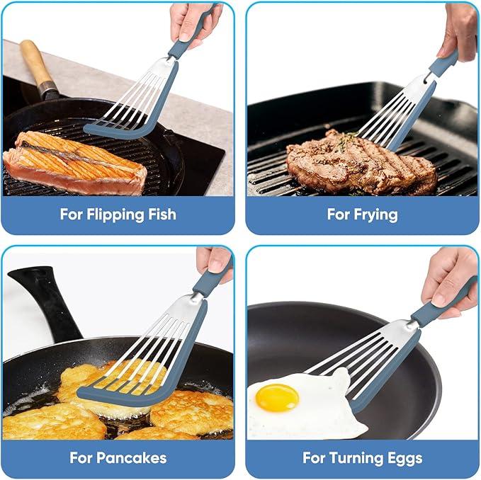 Nonstick Fish Spatula,Maywe Tanso Thin Slotted Spatulas Turner Silicone Fish Spatulas for Nonstick Cookware,High Heat Resistant BPA Free Cooking Utensils,Ideal for Fish,Eggs,Pancakes