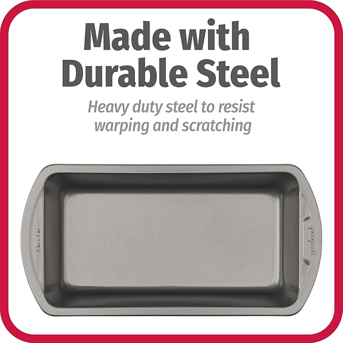 GoodCook Nonstick Loaf Pan 8 x 4-Inch Heavy-Duty Steel Bakeware with Easy-Clean Non-Stick Coating,Oven & Dishwasher Safe Pan for Meatloaf Breads Lasagnas Casseroles & More,Set of 2,Gray,(Pack of 12)