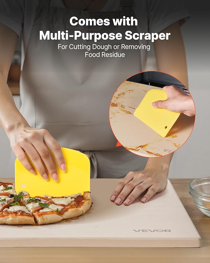 VEVOR Pizza Stone, 16 x 14 x 0.6 Inch Rectangular Cordierite Pizza Stone, Large Baking-Stone with Scraper, 1450℉ Heat-Resistant Cordierite Cooking Stones for Kitchen Bake Oven, BBQ Grill