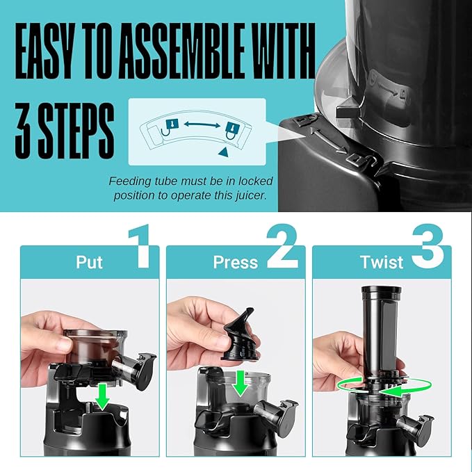 Ventray Ginnie Mini Cold Press Juicer, Small Slow Masticating Juicer for Vegetables and Fruits, High Juice Yield, Easy to Clean, Space-Saving, Fit for Personal/Travel/Picnic/Office (Black)