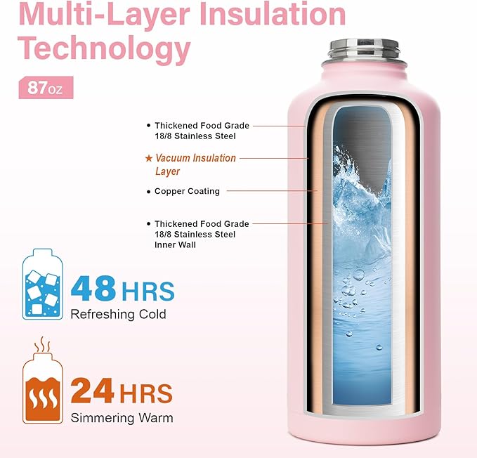 DYSANKY Insulated Water Bottle | Thickened Stainless Steel for Gym and Hiking with Straw, Carrier Bag, Handle Strap | BPA-Free 87 oz