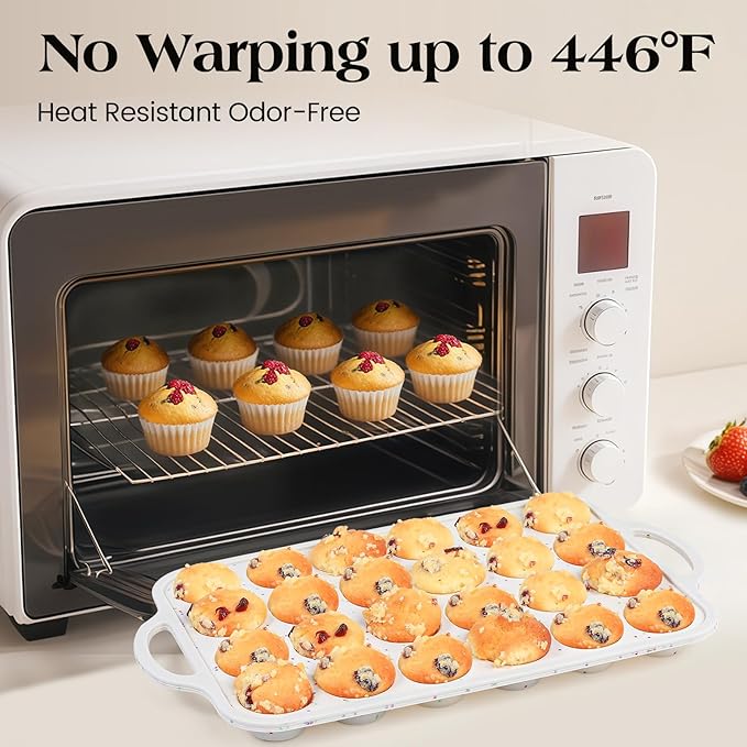 Vinino 2Packs Silicone Muffin Pans for Baking with Metal Reinforced Frame, 12 Cups Regular and 24 Cups Mini Nonstick Cupcake Pan, BPA Free Oven Dishwasher Safe Baking Mold for Muffins Cupcakes