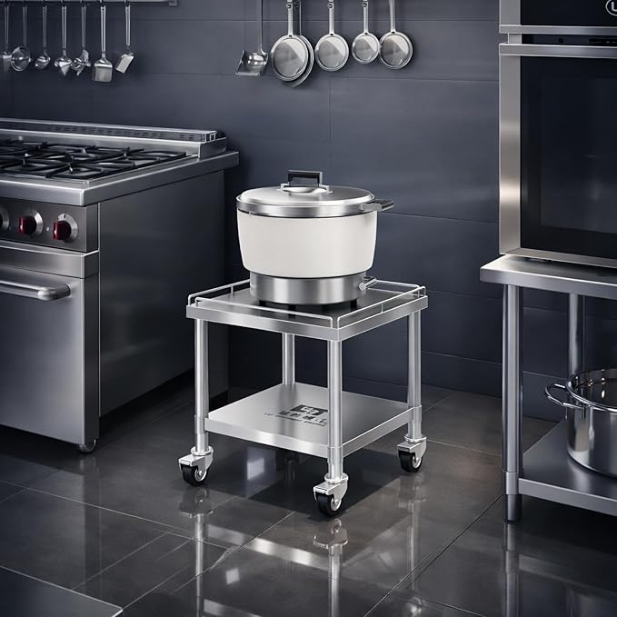 PANTIN® 20" x 20" Stainless Steel Rice Cooker Stand and Cart with Wheels & Brakes, Work Stand & Adjustable Undershelf for Commercial Food Warmer, Large Rice Cookers, PRCWT-2020