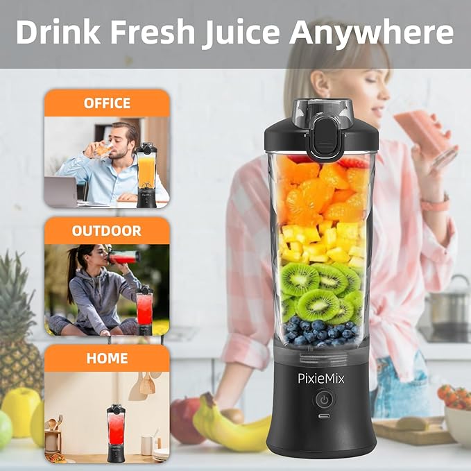 Portable Blender, Personal Size Blender for Shakes and Smoothies, 20 Oz Cup, Waterproof Mini Blender With Rechargeable USB, Juicer with 6 Blades for Home, Kitchen, Travel, Sports (Black)