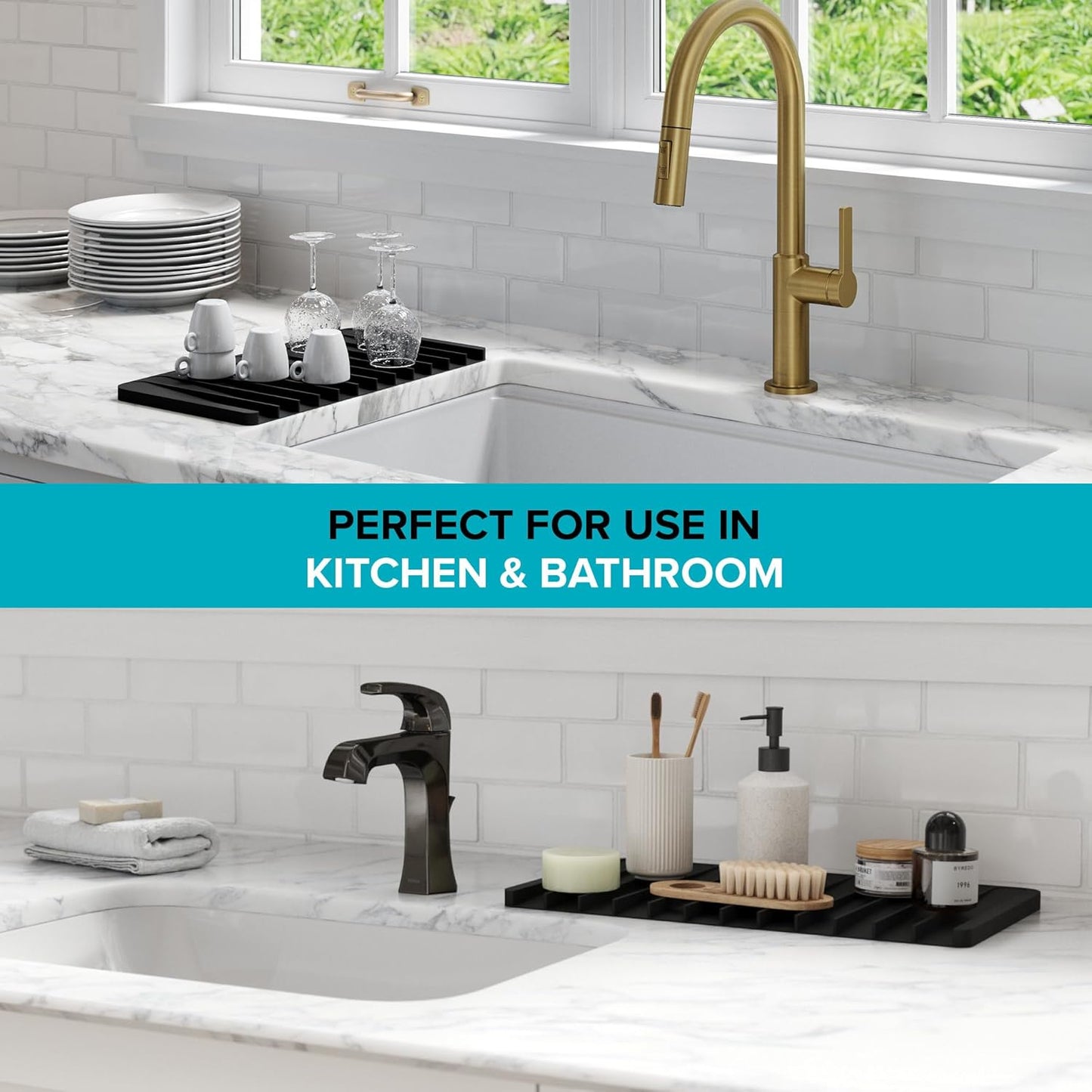 Kraus Self-Draining Silicone Dish Drying Mat or Trivet for Kitchen Counter in Dark Grey, KDM-10DG