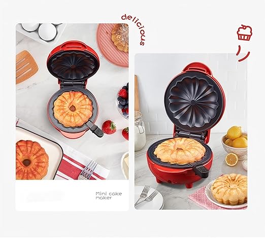 Cake Maker Lava Cake Maker Mini Donut Maker Waffle Maker Pancakes Maker Machine for Breakfast, Snacks, Desserts Non-stick Surface, Cake Machine, Double-sided Heating, Pink