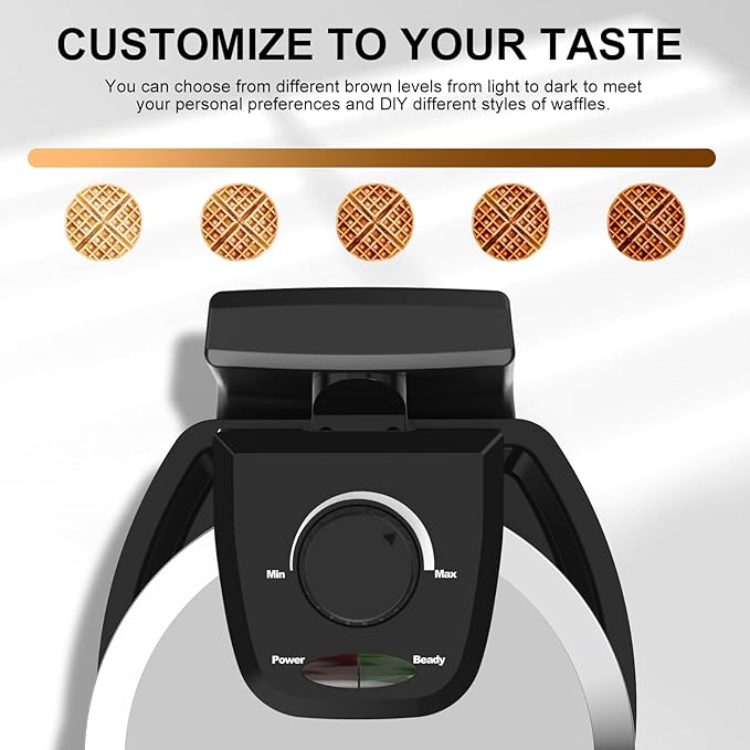 Waffle Maker, Rotating Belgian Waffle Maker, 180° Flip Waffle Iron, Non-Stick Plate, Adjustable Browning Control, Foldable Cool Touch Handle, Removable Drip Tray, Space Saving Storage, Stainless Steel