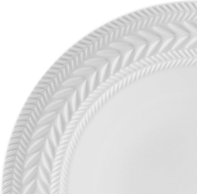 Pfaltzgraff Josephine 24-Piece Dinnerware Set, Porcelain Dish Set with Embossed Basket Weave Design, Service for 8, White Plates and Bowls Sets, Microwave and Dishwasher Safe
