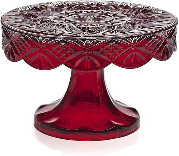 Godinger Cake Plate, Cake Stand, Pastry Stand, Dessert Stand, Red Cake Plate, Dublin Collection, 8in