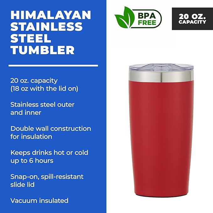 6 Ct of 20 Oz Two-Tone Himalayan Stainless Steel Tumbler with Lid – Red – Customizable Insulated Cups for Water, Coffee, Hot & Iced Drinks – Great for DIY, Events, Work