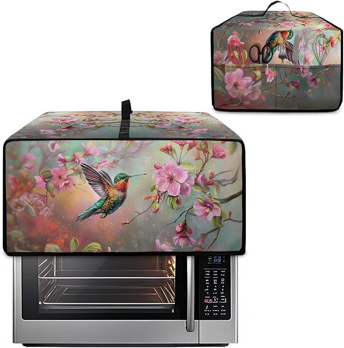 Air Fryer Toaster Oven Dust Cover Protective Microwave Oven Cover Small Appliance Protector Decorations Kitchen Accessories, L, Hummingbird Pink Flower