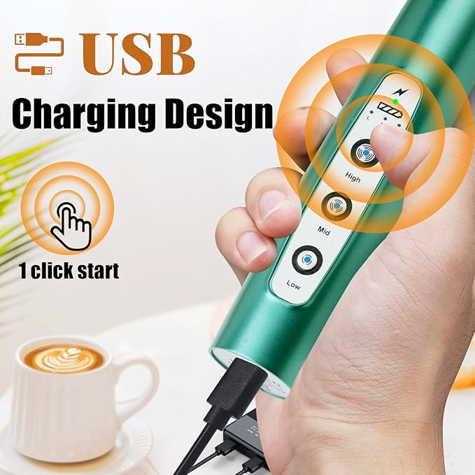 Nahida Milk Frother Wand for Coffee Frother Handheld with Stand Electric Whisk with 3 Heads 3 Speeds Drink Mixer Coffee Frother Foam Maker For Latte, Cappuccino, Hot Chocolate, Egg - Green