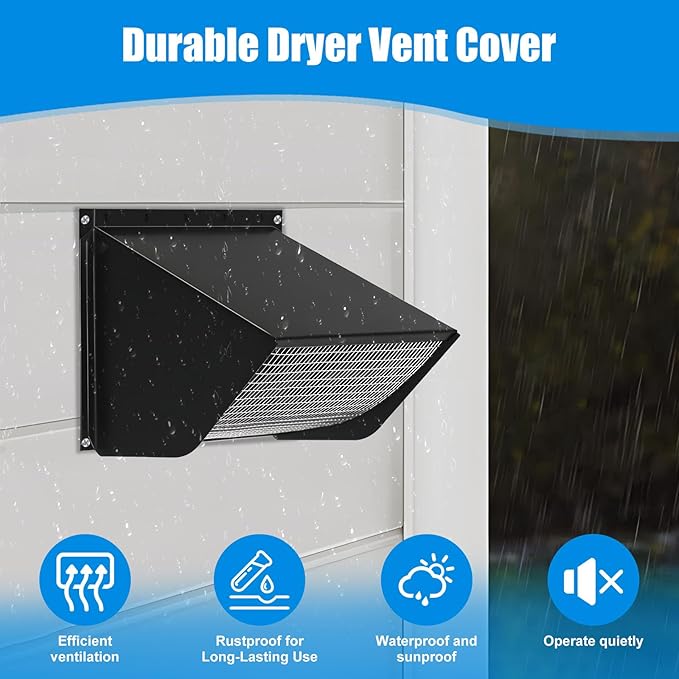 Microwave Vent Range Hood Wall Cap, 3-1/4" x 10" Rectangular Exhaust Vent Cover with Damper & Screen, Replacement for Broan & Most Over-the-Range Microwaves, Kitchen & Bathroom Ventilation, Black
