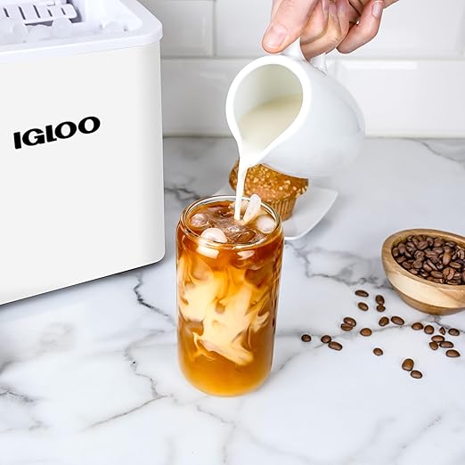 Igloo Automatic Self-Cleaning Portable Electric Countertop Ice Maker Machine With Handle, 26 Pounds in 24 Hours, 9 Ice Cubes Ready in 7 minutes, With Ice Scoop and Basket, White