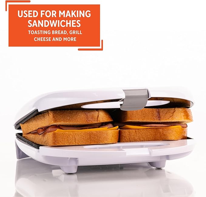 IMUSA 2 Slot Electric Sandwich Maker White Nonstick Press for Grilled Sandwiches and Quick Snacks