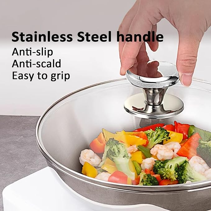 14 Inch Glass Lid For Pots, Pans and Skillets, Clear Glass Lid Replacement with Steam Vent, Stainless Steel Covers, Fit large Frying Pan, Stock Pot and Cast Iron Skillets With Inner dia 14.1-14.4 Inch