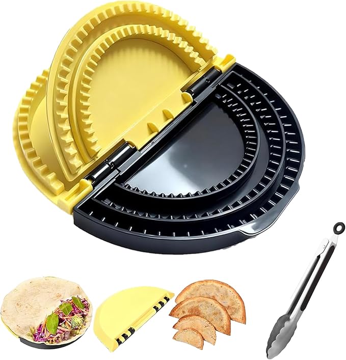 Quesadilla Maker & Tortilla Sealer Tool | 3-in-1 Adjustable Crimper for 10/8/6 Inch Wraps, Burritos, Calzones | Includes Free Cooking Tongs | Detachable, Dishwasher Safe