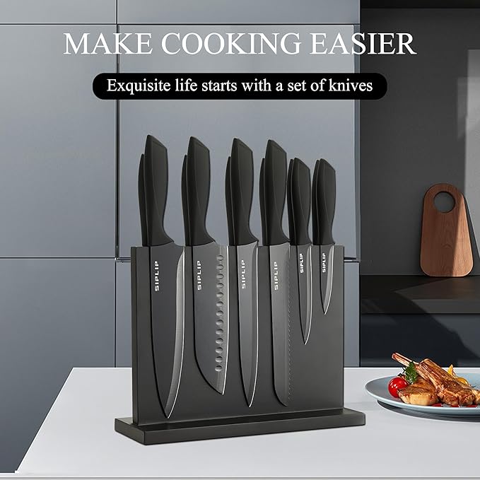 Kitchen knife set with Magnetic knife holder, 15 pieces high carbon stainless steel sharp kitchen knife set including chef's knife, bread knife, serrated steak knife set