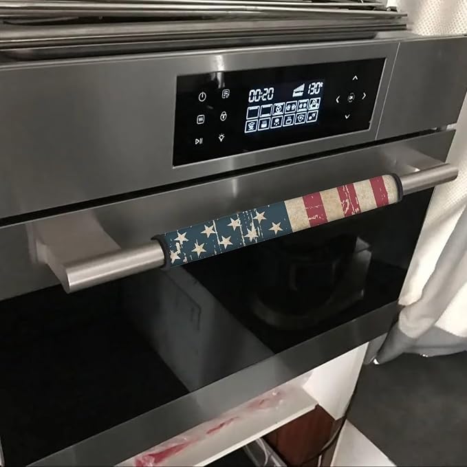 6 Pieces Refrigerator Door Handle Covers, Appliance Gloves Non-Slip for Ovens Dishwashers Keep Kitchen Appliance Clean for Indoor Home Decoration, American Flag Retro