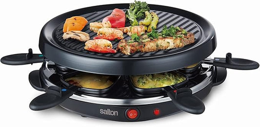 Party Grill & Raclette by Salton | 6-Person Smokeless Indoor Grill | Non-Stick Grill Plate