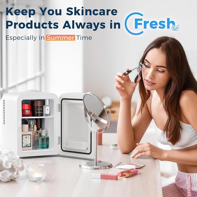 Antarctic Star Compact Refrigerator,Small Cooler for Cosmetics, Beverage and Food,Portable Mini Fridge,Skin Care 4L Capacity/6 Cans, Cooler and Warmer for Bedroom, Car, Office & Dorm,White
