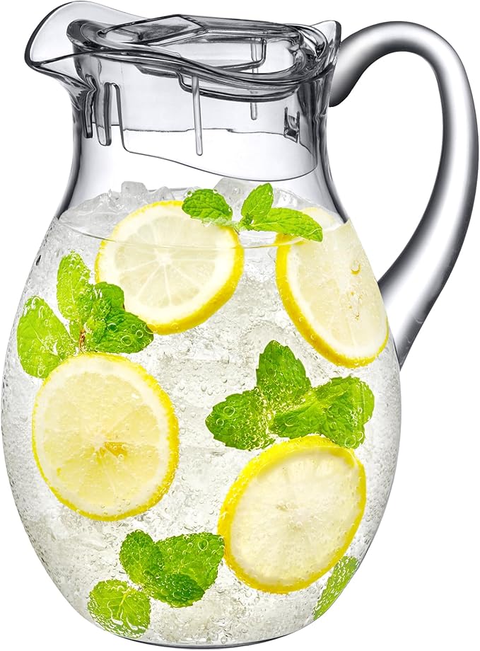 Amazing Abby - Bubbly - Plastic Pitcher (64 oz, 2 Quart), Clear Water Pitcher with Lid, Fridge Jug, BPA-Free, Shatter-Proof, Great for Iced Tea, Sangria, Lemonade, Juice, Milk, and More