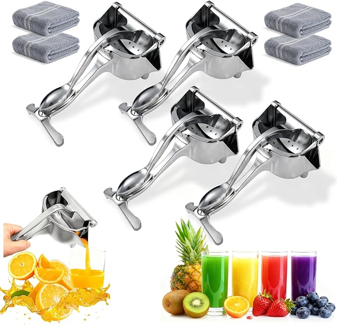 Hand Juicer Squeezer, Aluminum Alloy Fresh Fruit Juice Extractor, Fruit Juice Handheld Press Squeezer with Seed Filter, Heavy Duty Manual Hand Press Juicer for Orange Pomegranates Apple Lemon Lime (4)