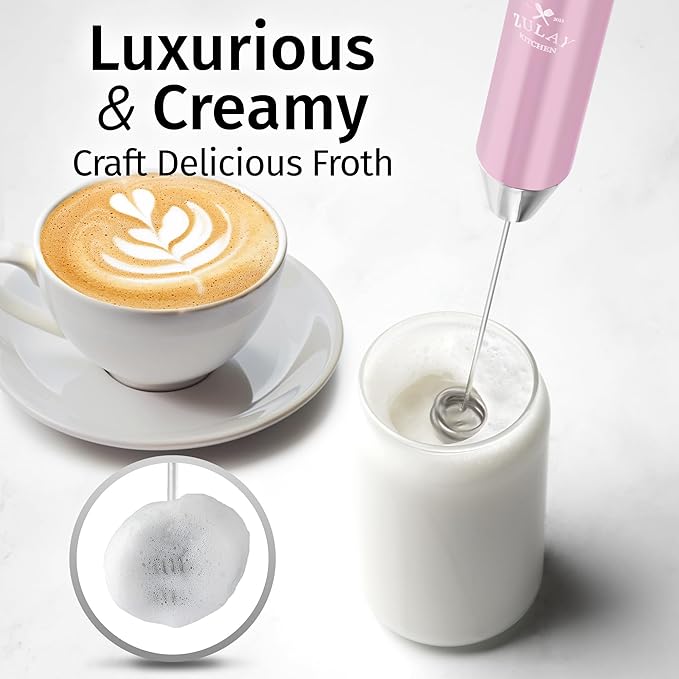 Zulay Kitchen Rechargeable Milk Frother Handheld Lux - Powerful 2-Speed Motor, Waterproof, 2000mAh Battery - Drink Mixer for Latte, Cappuccino, Matcha & Protein Powder - Pink Bubblegum