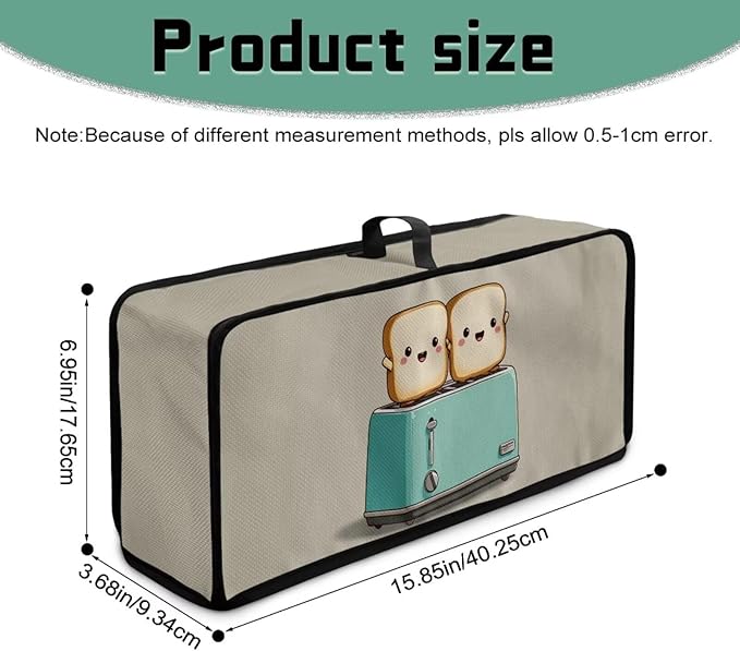 2 Slice Slim Toaster Cover, Cute Bread Print Toaster Cover 2 Slice, Heat Resistant & Water Resistant, Foldable Kitchen Small Appliance Cover for Women