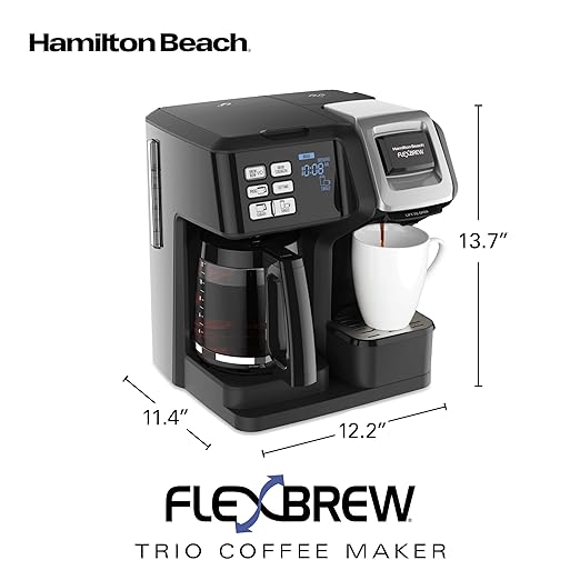 Hamilton Beach FlexBrew Trio 2-Way Coffee Maker, Compatible with K-Cup Pods or Grounds, Combo, Single Serve & Full 12c Pot, Black