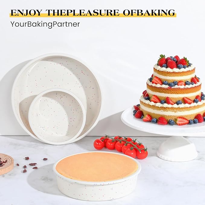 SJ 6, 8, 10 Inch Silicone Round Cake Pan with Metal Reinforced Frame Set of 3, Nonstick Silicone Cake Mold for Baking Suitable for Making Layers, Cheese & Chocolate Cakes