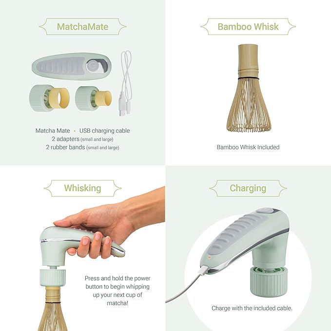 Matcha Mate Electric Powered Bamboo Whisk - Traditional Whisking with Electronic Precision - Rechargeable Portable Tea Frother, Stirrer, Mixer, Making Machine Set Accessories Kit - Gift (Gift Set)