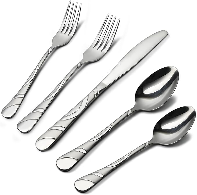 60-Piece Silverware Set for 8, 18/0 Frosted & Mirror Finish Stainless Steel Vintage Flatware Set, Modern Cutlery Set for Home Wedding Restaurant Housewarming Party Event Serving For 12