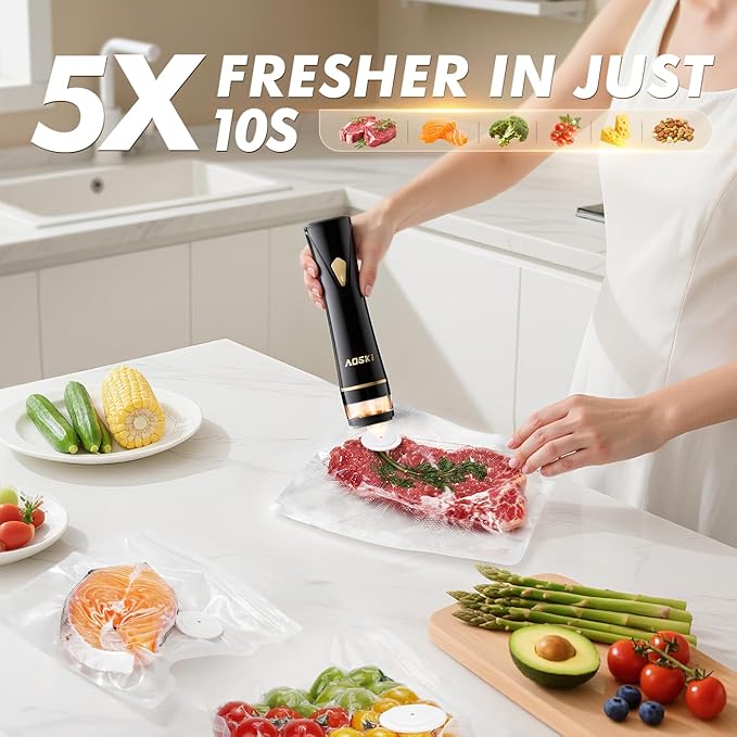 Compact Vacuum Sealer for Food: Powerful Compact Vacuum Sealer Machine with 30 PCS Vacuum Seal Bags, Cordless Food Storage Sealing Machine Portable for Chef, Home, Travel, Camping, Sous Vide