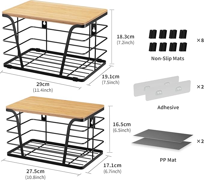 2 Pack Potato and Onion Storage Bins, Stackable Kitchen and Pantry Organizer with Bamboo Top & Lightweight PP Mat, for Vegetables, Fruit, Onion, Potato, Garlic - Pantry, Kitchen Storage Bins (Black)