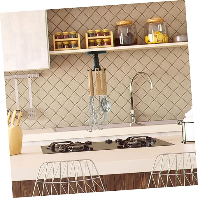 GLEAVI 3pcs Kitchen Utensil Organizer Hooks Rotating Adhesive Under Cabinet Hanger Rack for Cooking Tools and Measuring Spoons in Black