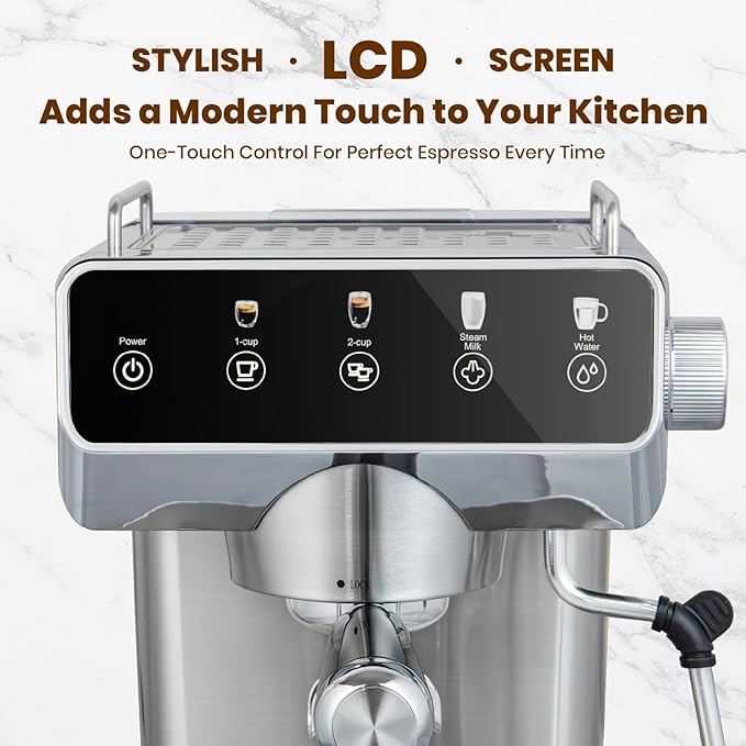 Expresso Coffee Machines with Touchscreen 20 Bar Professional Espresso Maker with Milk Frother & Hot Water, Stainless Steel Coffee Maker for Latte Americano, Cappuccino Machine for Home Office