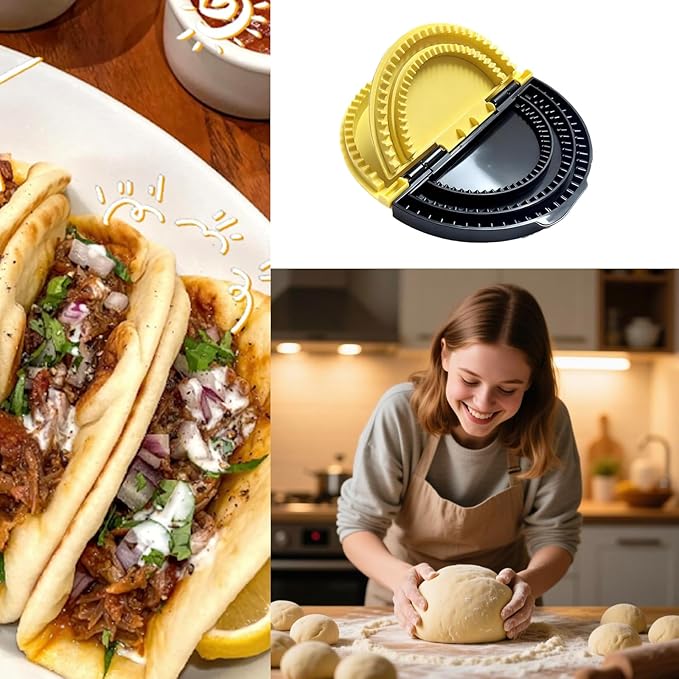 Quesadilla Maker & Tortilla Sealer Tool | 3-in-1 Adjustable Crimper for 10/8/6 Inch Wraps, Burritos, Calzones | Includes Free Cooking Tongs | Detachable, Dishwasher Safe
