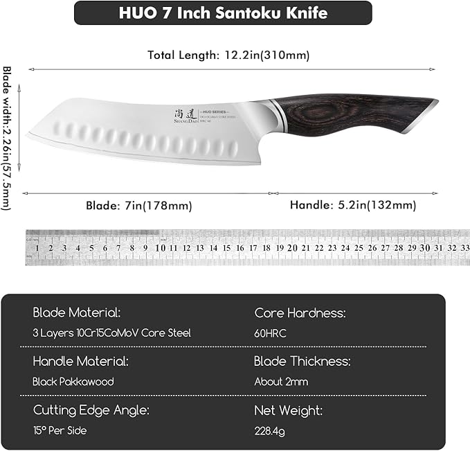 SHANGDAO 7 Inch Japanese Santoku Chef Knife, VG10 Stainless Steel Kitchen Cooking Knife with Pakkawood Handle Gift Box