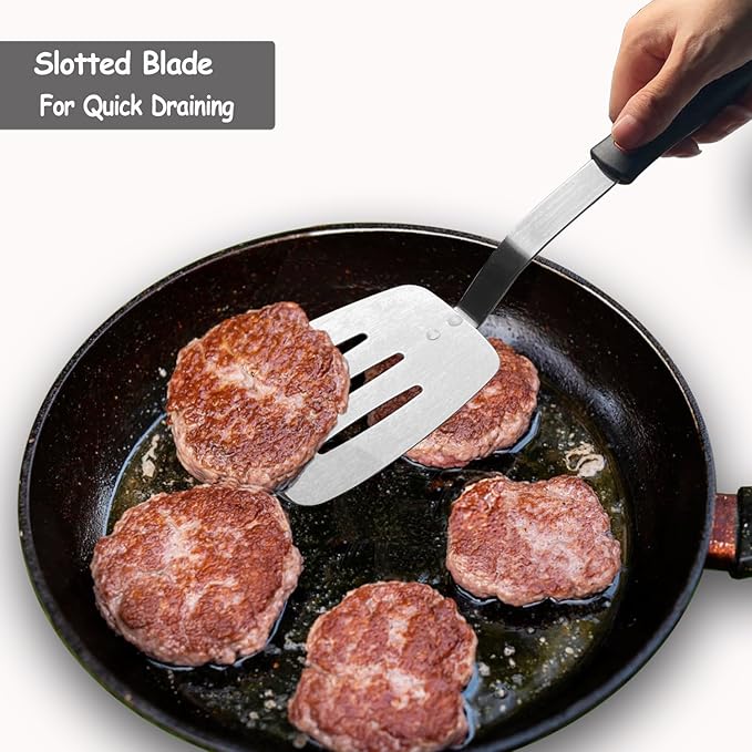 Stainless Steel Spatula Turner Set, 2-Pack Metal Spatula for Kitchen Use,VOVOLY Heavy Duty Cooking Turners, Wide Blade with Beveled Edge, Heat Resistant Silicone Handle, Dishwasher Safe