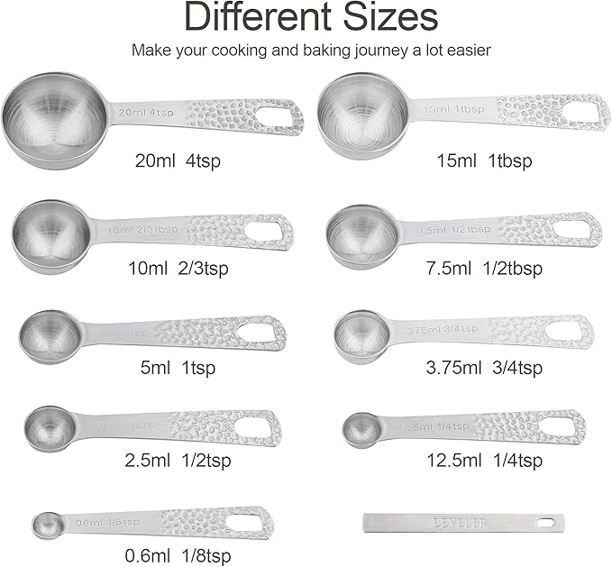Measuring Cups and Spoons set, 18/8 Stainless Steel Measuring Cups and Spoons, Metal Measuring Tools for Kitchen & Baking, Metric & US Measure Cups and Spoons Set for Dry & Liquid