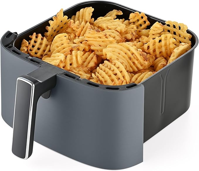 TRU 6-Quart Digital Air Fryer by Select Brands - Family Size, One-Touch Control, 8 Presets - Air Fry Chicken, Meat, Veggies, Fries - Nonstick Pot and Crisping Tray, Auto Shut Off, Matte Gray