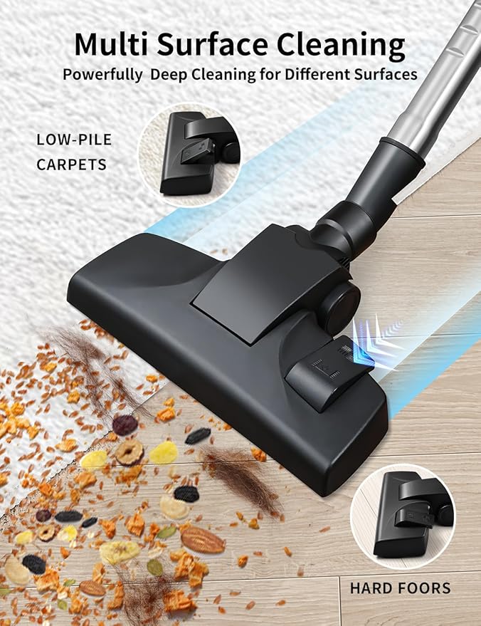 Canister Vacuums 45Kpa 1600W Canister Vacuum Cleaners for Home Double HEPA Filter 4.5Qt Bagless Vacuum Cleaner Lightweight Canister Vacuum Cleaner for Hard Floors Carpet Pet Upholstery Tiles Car Blue