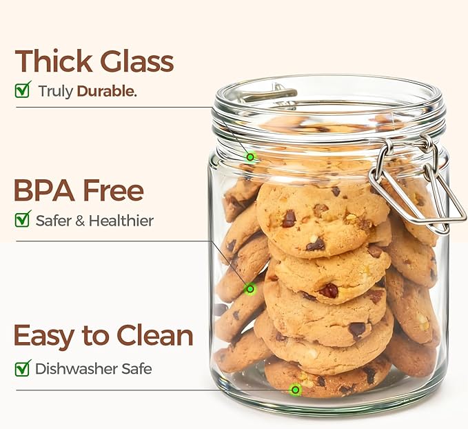 ComSaf 6-Pack 25oz Straight Sided Glass Jars with Lids, Meal Prep & Canning Containers for Overnight Oats, Salads, Fermenting & Pickling, Easy-to-Clean Cylinder Canisters for Pantry