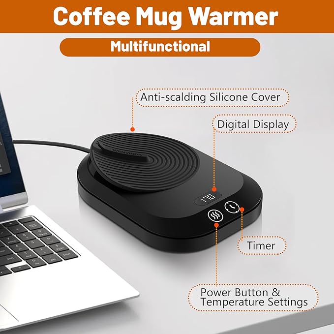 Mug Warmer, Coffee Warmer for Desk Auto Shut Off, Coffee Mug Warmer with 3 Temperature Settings, Coffee Warmer with Anti-Scalding Silicone, Mug Warmer for Desk with Digital Display, Coffee Gifts