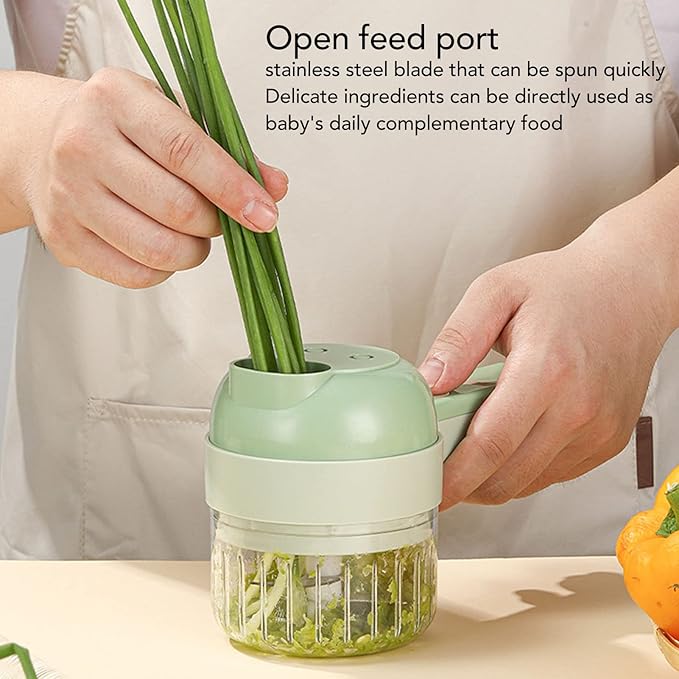 Electric Vegetable Chopper, Portable Garlic Chopper, Handheld USB Charging Food Processor, Open Feeding Port Electric Cutter Grater with Stainless Steel Blade, Convenient and Compact