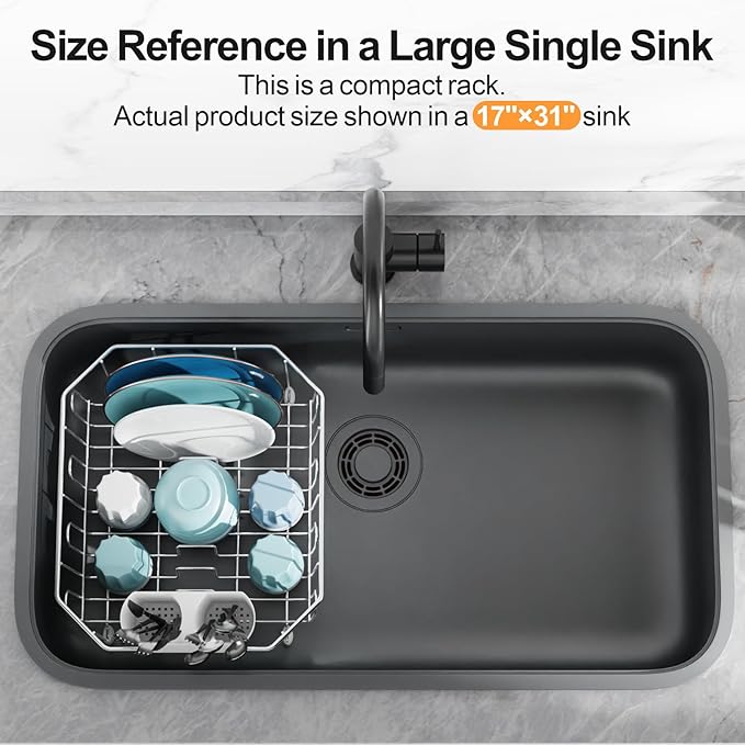 GSlife Small in Sink Dish Drying Rack - Stainless Steel Compact Dish Drainer for RV Kitchen Apartment Sink, Rust Resistant Inside Sink Rack, 1–2 Person Households, 11.6" W x 13.4" L, Silver