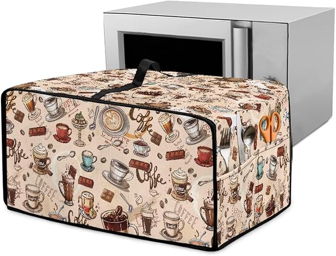 Toaster Oven Dust Cover Small Kitchen Appliance Cover for Countertop Convection Ovens,Small Appliances, S, 14.5 x 18.5 x 9 Inches, Coffee Chocolate Print Beige