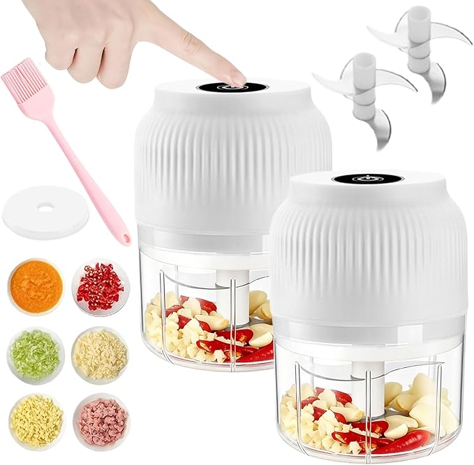 2026 New Electric Garlic Chopper, Mini Portable Veggie Chopper, Small Cordless Garlic Choppers Mincer, USB Rechargeable, 350ML Electric Mini Veggie Cutter for Onion, Garlic, Chili, Ginger (White*2)